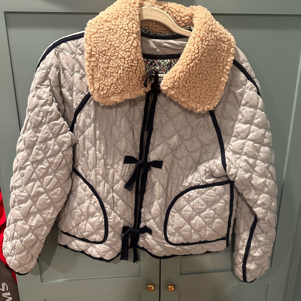 THE GREAT. Reversible Quilted Puffer Jacket with Shearling Collar